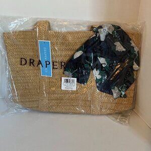Draper James Everyday Straw Shoulder Bag Tote Purse Handbag With Floral Bow New.